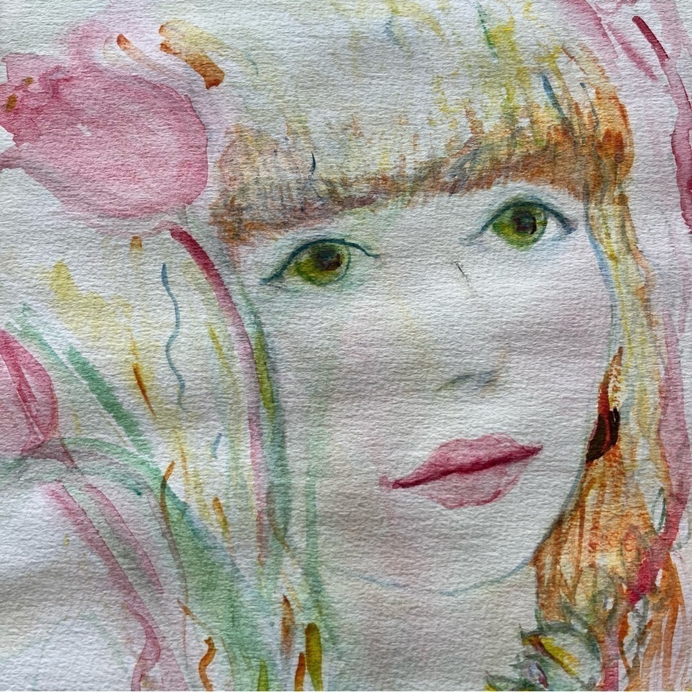 Watercolor Portrait Boho Girl Woman Signed Ester L Felix Dated 1991 Boston - Picture 7 of 10